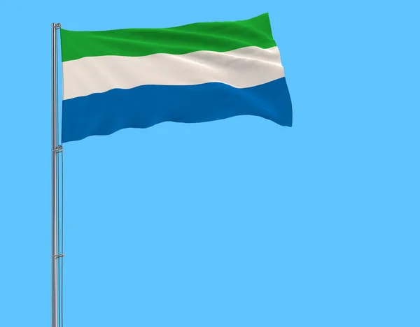 Flag Sierra Leone Flagpole Fluttering Wind Pure Blue Background Rendering — Stock Photo, Image