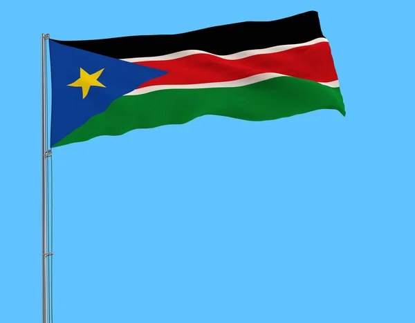 Σημαία Του Νότιου Σουδάν Στις Κοντάρι Σημαίας Που Κυματίζει Στον — Φωτογραφία Αρχείου