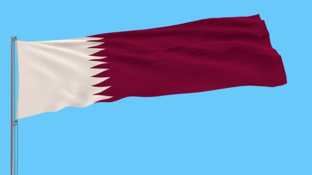 Bandiera Isolata Del Qatar Pennone Sventolante Nel Vento Uno Sfondo — Video Stock