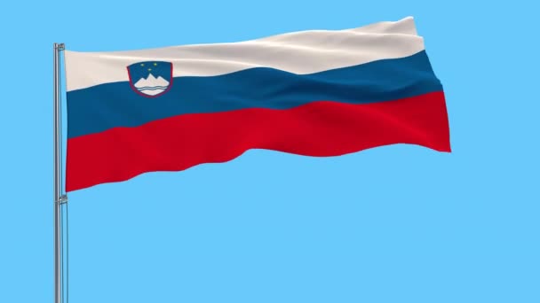 Aislar Bandera Eslovenia Asta Bandera Ondeando Viento Sobre Fondo Transparente — Vídeo de stock