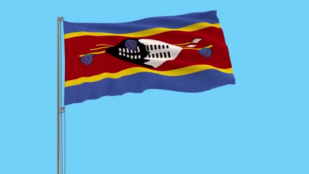 Великі Тканина Изолята Прапор Королівство Eswatini Свазіленд Флагштока Майорить Вітер — стокове відео