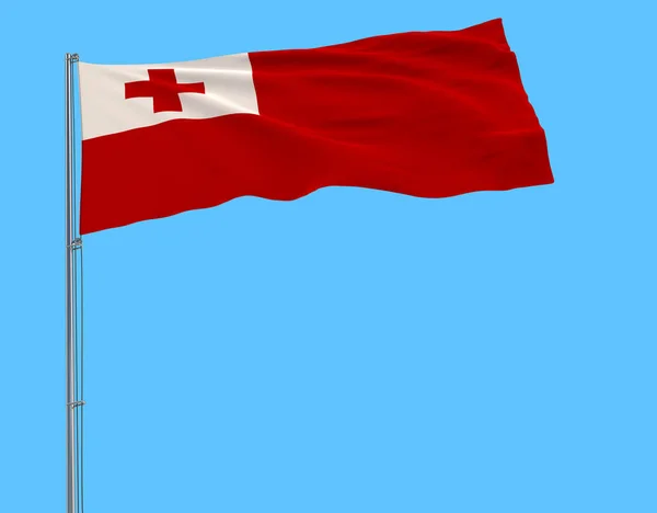 Isolera Tonga Flagga Flaggstång Som Fladdrar Vinden Blå Bakgrund Rendering — Stockfoto