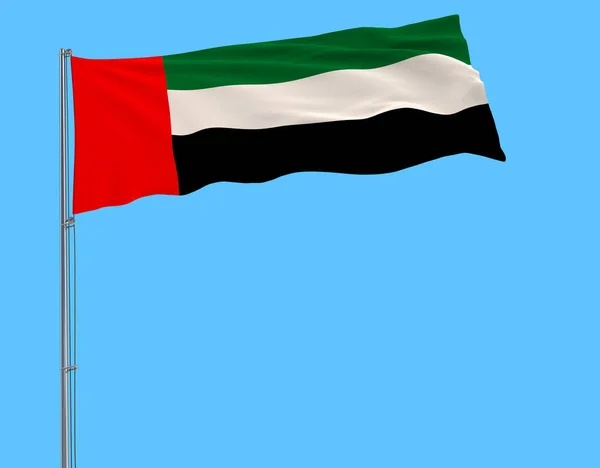 Isoleren Van Vlag Van Verenigde Arabische Emiraten Een Vlaggenmast Wapperen — Stockfoto