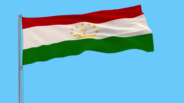 Drapeau Isolé Tadjikistan Sur Mât Flottant Dans Vent Sur Fond — Video