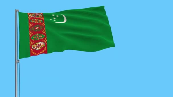 Flag Turkmenistan Flagpole Fluttering Wind Transparent Background Rendering Prores Footage — Stock Video