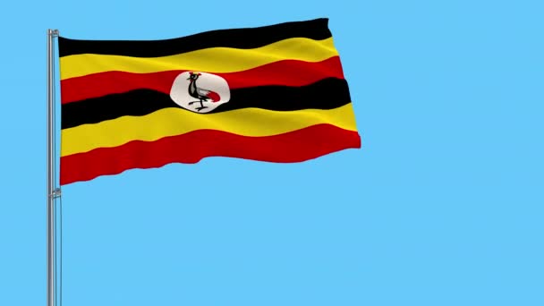 Isolar Bandeira Uganda Mastro Bandeira Que Flutua Vento Fundo Transparente — Vídeo de Stock