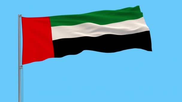 Ізолювати Прапор Єднаних Арабських Еміратів Флагштока Майорить Вітер Прозорим Фоном — стокове відео