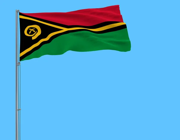 Ізолювати Прапор Vanatu Флагштока Майорить Вітер Синьому Фоні Рендерінг — стокове фото
