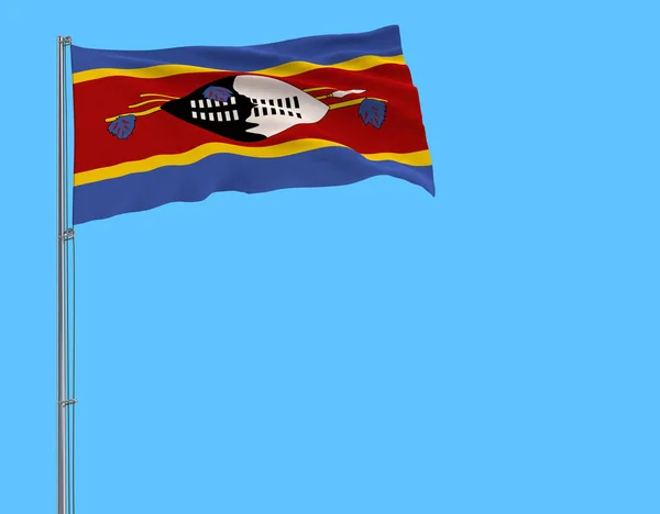 Izolovat Vlajka Království Eswatini Svazijsko Stožáru Vlaje Větru Modrém Pozadí — Stock fotografie