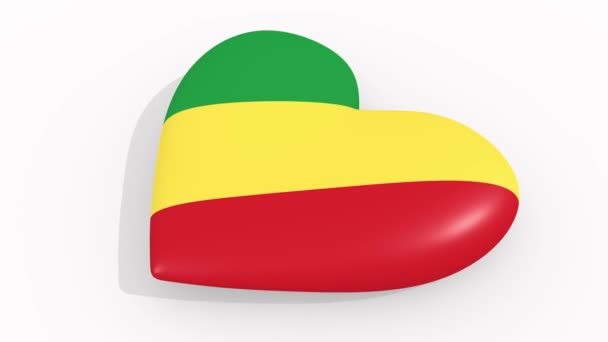 心脏在刚果共和国的颜色和标志在白色背景 — 图库视频影像
