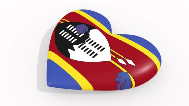 Καρδιά Στα Χρώματα Και Σύμβολα Της Σουαζιλάνδης Άσπρο Φόντο Βρόχου — Αρχείο Βίντεο