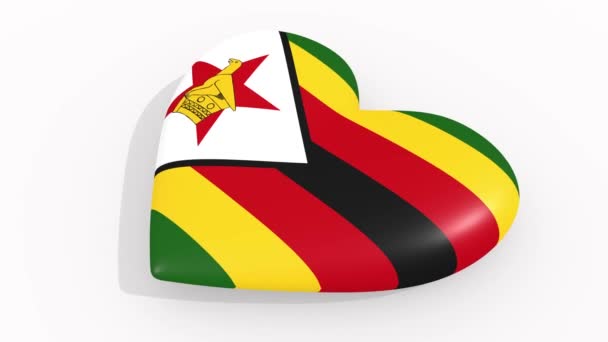 Καρδιά Στα Χρώματα Και Σύμβολα Της Ζιμπάμπουε Άσπρο Φόντο Βρόχου — Αρχείο Βίντεο
