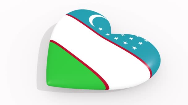 Καρδιά Στα Χρώματα Και Σύμβολα Του Ουζμπεκιστάν Λευκό Φόντο Βρόχου — Αρχείο Βίντεο