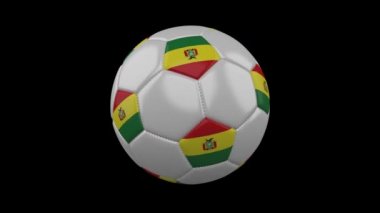 Futbol topu Bolivya renk bayrakla döndürür şeffaf arka plan, 3d render, alfa kanalı ile prores görüntüleri üzerinde döngü