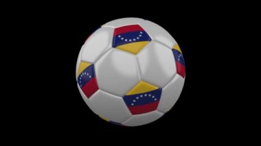 Futbol topu Venezuela renk bayrakla döndürür şeffaf arka plan, 3d render, alfa kanalı ile prores görüntüleri üzerinde döngü