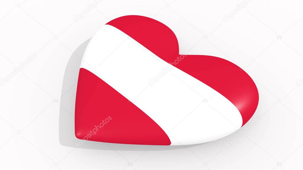 Heart in colors and symbols of Austria on white background 3D rendering