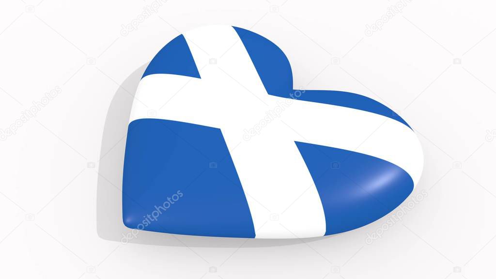 Heart in colors and symbols of Scotland on white background, loop 3D rendering