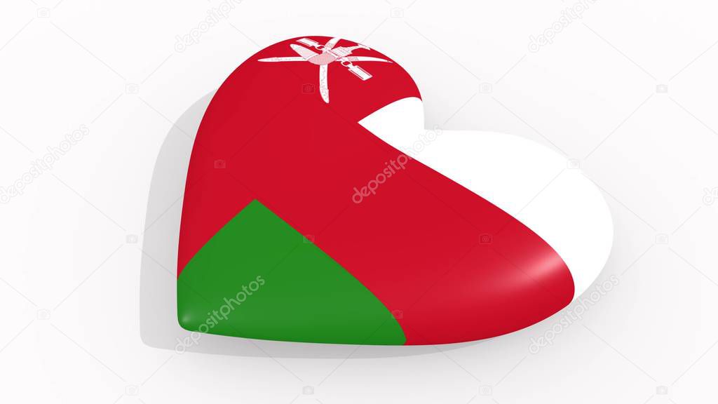 Heart in colors and symbols of Oman on white background, loop 3D rendering