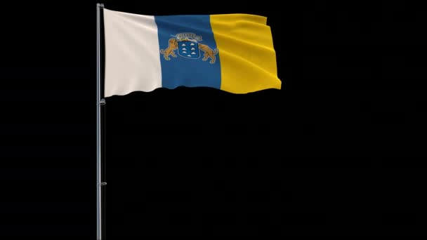 Isoleren Van Grote Vlag Van Canarische Eilanden Een Vlaggenmast Wapperen — Stockvideo