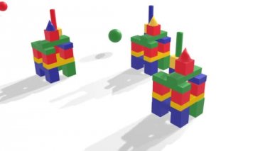 Ahşap boyalı çocuk küpleri topları vurmak saçılma