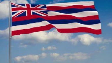 Rüzgara karşı bulutlu gökyüzü Hawaii eyalet bayrağı