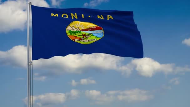 Bandera del Estado de Montana en el viento contra el cielo nublado — Vídeos de Stock