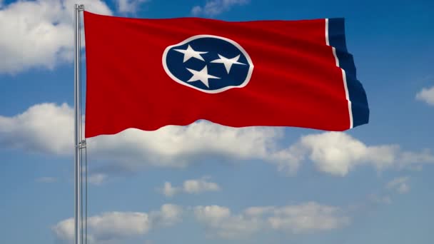 Bandera del Estado de Tennessee en el viento contra el cielo nublado — Vídeos de Stock