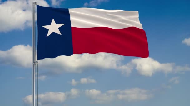 Texas State vlag in de wind tegen bewolkte hemel — Stockvideo