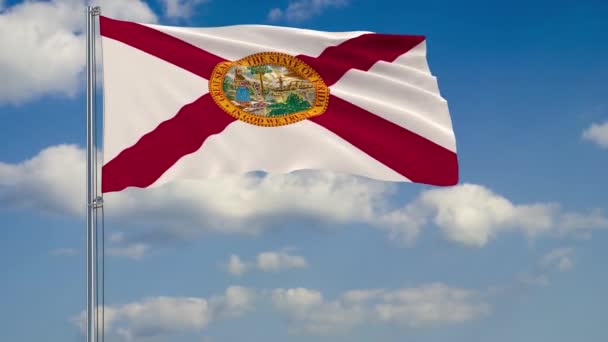Floride drapeau de l'État dans le vent contre ciel nuageux — Video