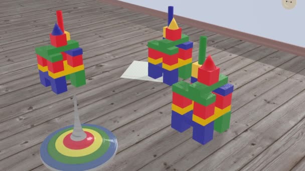 Kids spinning top runs between the cubes — Stock Footage Kids spinning top runs between the cubes Royalty Free Stock Footage