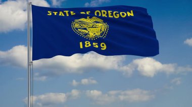 Oregon State flag in wind against cloudy sky 3d rendering clipart