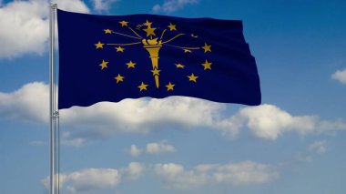 Rüzgara karşı bulutlu gökyüzü 3d render Indiana Eyalet bayrağı