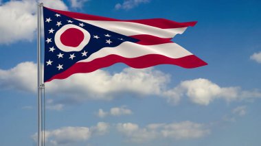 Rüzgara karşı bulutlu gökyüzü 3d render Ohio Devlet bayrağı