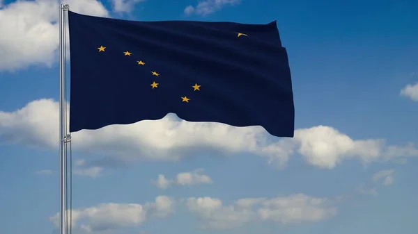 Flaga stanu Alaska w wiatr przed zachmurzonym niebie renderowania 3d — Zdjęcie stockowe