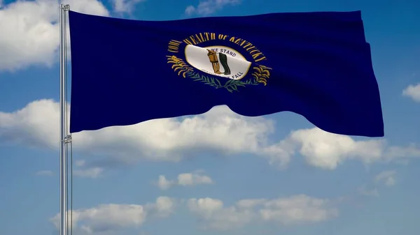 Флаг штата Кентукки на ветру против облачного неба 3d рендеринг — стоковое фото