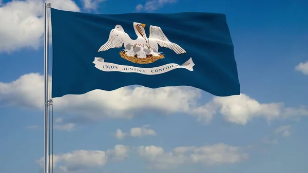 Louisiana State flag in wind against cloudy sky 3d rendering — Stock Photo, Image