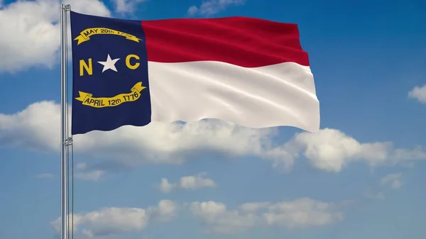 North Carolina State flagga i vinden mot molnig himmel 3d renderin — Stockfoto