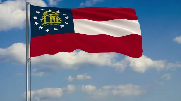 Flaga stanu Georgia w wiatr przed zachmurzonym niebie renderowania 3d — Zdjęcie stockowe