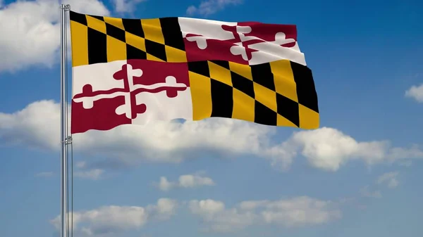 Bandeira do estado de Maryland no vento contra a renderização 3D céu nublado — Fotografia de Stock