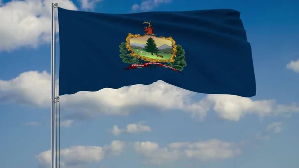 Bandeira do Estado de Vermont no vento contra a renderização 3D céu nublado — Fotografia de Stock
