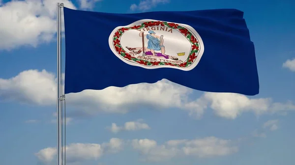 Bandera del Estado de Virginia en el viento contra el cielo nublado 3d renderizado —  Fotos de Stock