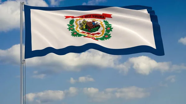 West Virginia bandeira do Estado no vento contra a renderização céu nublado 3d — Fotografia de Stock