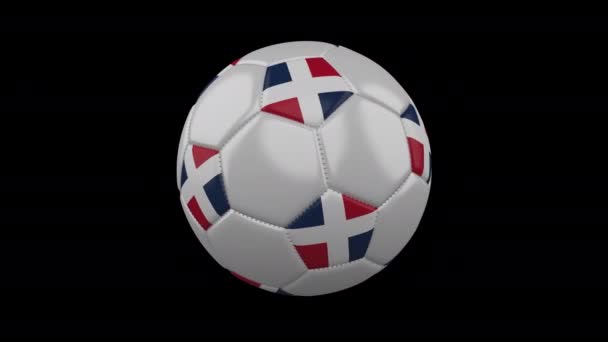 Balón de fútbol con bandera dominicana, 4k con alfa, bucle — Vídeos de Stock