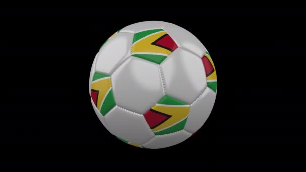 Pallone da calcio con bandiera Guyana, 4k con alfa, loop — Video Stock
