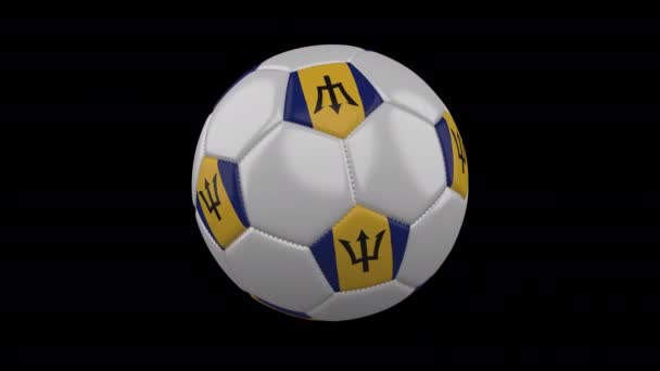 Pallone da calcio con bandiera Barbados, 4k con alfa, loop — Video Stock