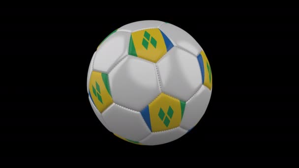 Pallone da calcio con bandiera Saint Vincent e Grenadine, 4k con alfa, loop — Video Stock
