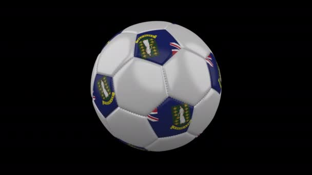 Μπάλα ποδοσφαίρου με σημαία Βρετανικές Παρθένοι Νήσοι, 4K με άλφα, βρόχο — Αρχείο Βίντεο