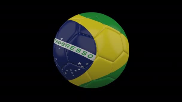 Pallone da calcio con bandiera Brasile, alfa loop — Video Stock