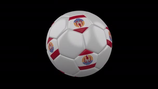 Balón de fútbol con bandera Polinesia Francesa, 4k con alfa, loop — Vídeos de Stock