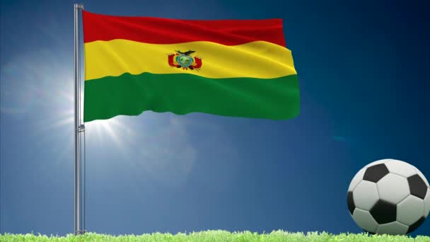 Σημαία της Βολιβίας φτερουγίσματα και ποδόσφαιρο ρολά, 3d rendering — Αρχείο Βίντεο